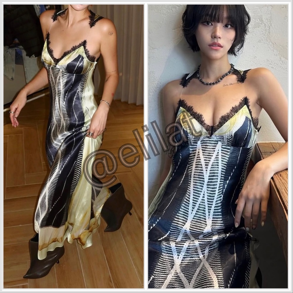 NWT Glenn Martens x H&M Printed Satin Maxi Dress sz M